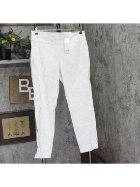 Cooper & Ella Ankle Pull-On Pinstripe Trouser Dress Pants White / Blue 14